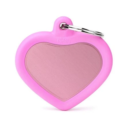 Myfamily Aluminium Pink Heart With Pink Rubber Pet ID Tag 3 Myfamily Aluminium Pink Heart With Pink Rubber Pet ID Tag