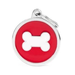 MyFamily Big Red Circle White Bone Pet ID Tag - Large