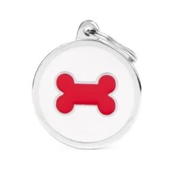 MyFamily Big White Circle Red Bone Pet ID Tag