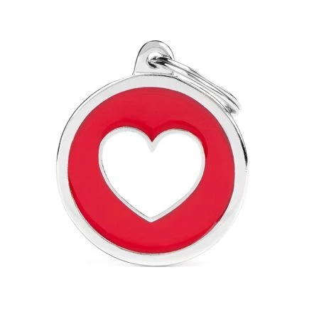 MyFamily Classic Big Red Circle With White Heart Pet ID Tag 3 MyFamily Classic Big Red Circle With White Heart Pet ID Tag