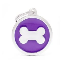 MyFamily Classic Big Round Purple White Bone Pet ID Tag