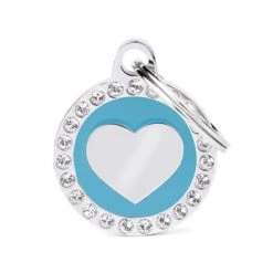 MyFamily Glam Heart With Rhinestones Pet ID Tag -Pet Products Store myfamilyglamheartwithrhinestonespetidtag lightblue 1 1 2
