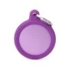 MyFamily Hushtag Purple Aluminum Circle With Rubber Pet ID Tag -Pet Products Store myfamilyhushtagpurplealuminumcirclewithrubberpetidtag