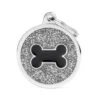 MyFamily Shine Big Circle Grey Glitter Black Bone Pet ID Tag -Pet Products Store myfamilyshinebigcirclegreyglitterblackbonepetidtag 1