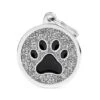 MyFamily Shine Big Circle Grey Glitter Black Paw Pet ID Tag -Pet Products Store myfamilyshinebigcirclegreyglitterblackpawpetidtag 1