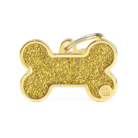 MyFamily Shine Big Gold Glitter Bone Pet ID Tag 3 MyFamily Shine Big Gold Glitter Bone Pet ID Tag