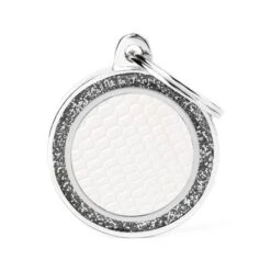 MyFamily Shine Circle Saint Tropez With Glitter Pet ID Tag - Medium - White