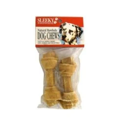 Sleeky Natural Rawhide Knotted Bones Dog Chews. 2 Pcs