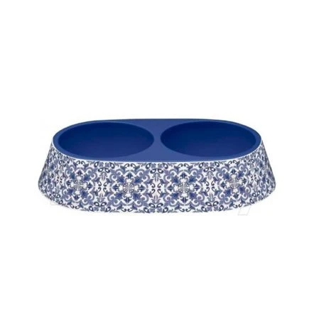 Tarhong Canyon Clay Pet Bowl Double, Indigo, 15.1" X 15.1 X 3" 3 Tarhong Canyon Clay Pet Bowl Double, Indigo, 15.1" X 15.1 X 3"